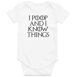 I Poop and I Know Things/Funny Game of Thrones Baby Onesie/Cute GOT Infant Bodysuit (Grey, 3-6 Months US)