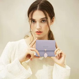 ANYWN Women's Purse Made of Smooth and Soft Faux Leather Purse Women's Small and Short Format Purse Ladies in Very Beautiful Colours with Many Compartments, purple, Elegant