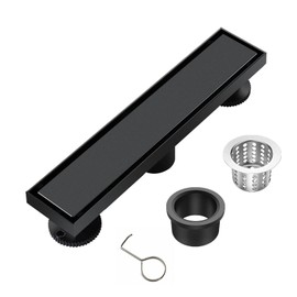Fibetter Linear Shower Drain 12 Inch Black Rectangular Floor Drain with 2-in-1 Tile Insert Cover, Bathroom Stainless Steel Drains Easy Installing and Cleaning (CUPC Certified)
