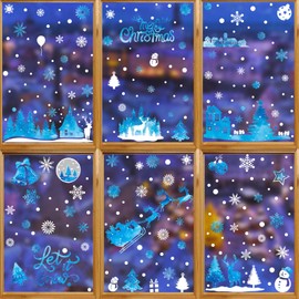 KASESSS 8 Sheets Christmas Window Stickers, Merry Christmas Window Clings, Snowflake Santa Claus Window Sticker, Double Sided Static Xmas Window Decals, Glass Stickers for Windows Christmas Decoration