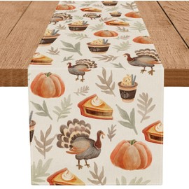 Thanksgiving Table Runner Turkey Pumpkin Table Runners Thankful Fall Kitchen Dining Table Decoration for Home Party Banquet Decor 13x72 Inch