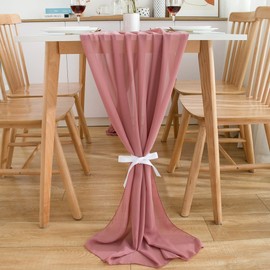 CHUQING Table Runner Chiffon, 70 x 300 cm, in Dusty Pink, Washable, Table Decoration, Wedding, Dusky Pink