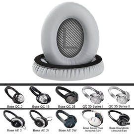 Ear Pads for Bose Quiet Comfort 35 Soft Protein Leather Replacement Earpads Ear Cushions Ear Pad for Bose QC 35/25 / 15 QC2 / Ae2 / Ae2i / Ae2W / Sound Link/Sound True (Grey)