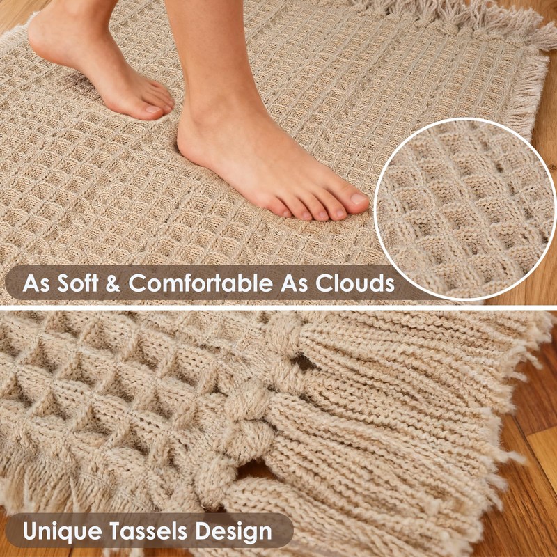 Waffle Bath Mat Set of 2, Absorbent Waffle Bathroom Rug