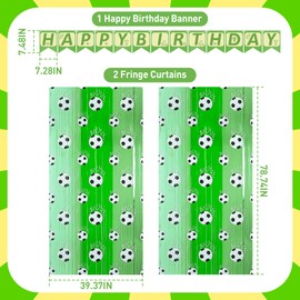 Soccer Birthday Decorations 3 Pack - Soccer Party Supplies - 3.3x6.6ft Green Tinsel Foil Fringe Backdrop with Pre-Strung Banner, Streamers Soccer Theme Party Supplies for Kids