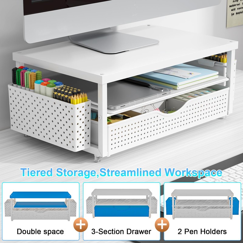 gianotter Wood Monitor Stand Riser, Office Desk Shelf Organizer, Desk