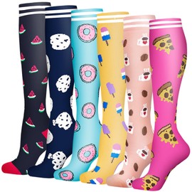 Dress Cici Compression Socks for Women, Heart, Dottriped, Floral, Animal, Ribbon, Tree, Geometric, Fruit, Food, Gradual, Knee High Compression Stockings Sock Small Size (6 Pairs: Food 02)
