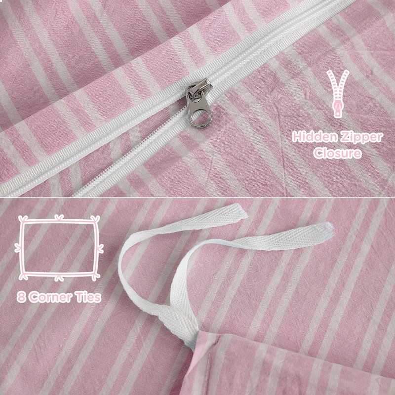 Striped Duvet Cover King Size 100% Washed Cotton Comforter Cover