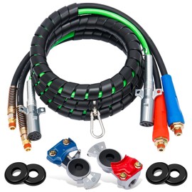 YiaChuii 12ft 3 in 1 ABS & Power Air Line Hose with Glad Hands & 4 Glad Hand Seals for Tractor Trailer Semi Truck
