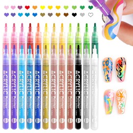 IONSGAKO 24 Colors Nail Art Pens Set Nail Polish Pens Nail Art Drawing Graffiti Marker Pen Quick Dry Waterproof Nail Art Painting Pens Kit for Home DIY Nail Art Design
