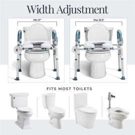 Toilet Seat Riser for Seniors, Adjustable Height & Width, 400lb