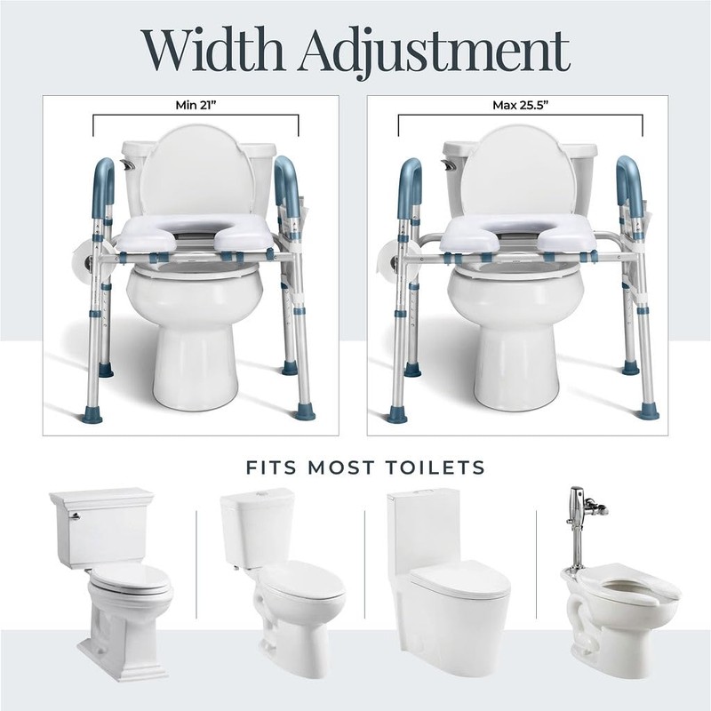 Toilet Seat Riser for Seniors, Adjustable Height & Width, 400lb