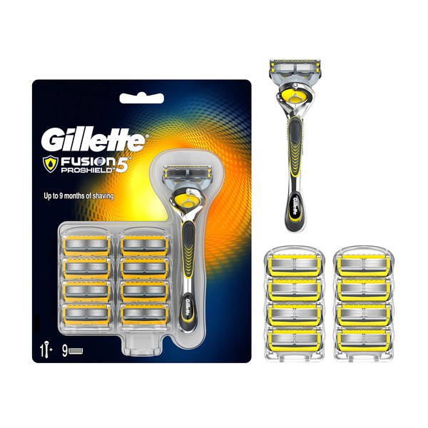 Gillette Fusion5 ProShield Razor for Men + 9 Refill Blades with 5 Anti-Friction Blades