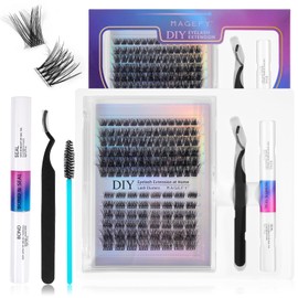 MAGEFY Pestañas Postizas DIY Volumen Kit de Extensiones de Pestañas en Racimos D Curl 8-15mm Mixtas DIY Extensiones de Pestañas con Pinzas Cepillos Pegamento-126pcs