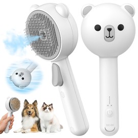 Cat Steam Brush, Self Cleaning Pet Spray Hair Removal Comb with Release Button, 3 In 1 Cat Brush for Indoor Cats, Waterproof Pet Grooming Brushes for Long Short Haired Dogs Cats | Pecait