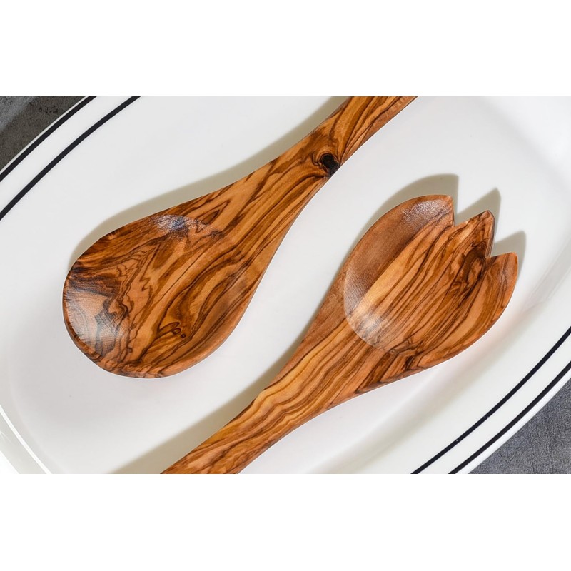 Cleminson Olive Wood Salad Servers 31 cm | Wooden Spoon