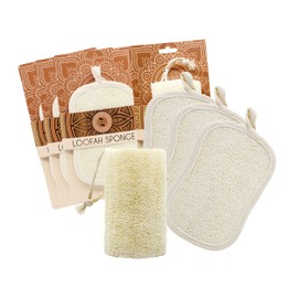 Earth & I Luxury Loofah Pack 4ct: 1 Natural Loofa Plant & 3 Dual-Sided Organic Loofah Pads - Bath & Shower exfoliator for Body & face, Body scrubbers, Travel loofah Bulk, lofas, luffa, loufa, lufas