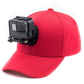 DigiCharge Baseball Cap with Action Camera Mount Compatible with GoPro Hero Max/DJI Osmo Action 3 / Insta360 One/Akaso Crosstour Campark Fitfort Apeman Sony Camkong Victure Cam Red