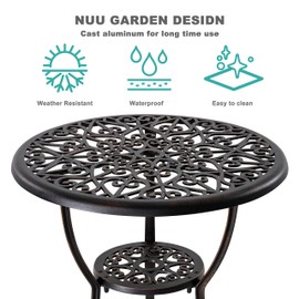 Nuu Garden 3 Piece Bistro Table Set Cast Aluminum Outdoor Furniture Weather Resistant Patio Table and Chairs with Umbrella Hole for Yard, Balcony, Porch, Antique Bronze
