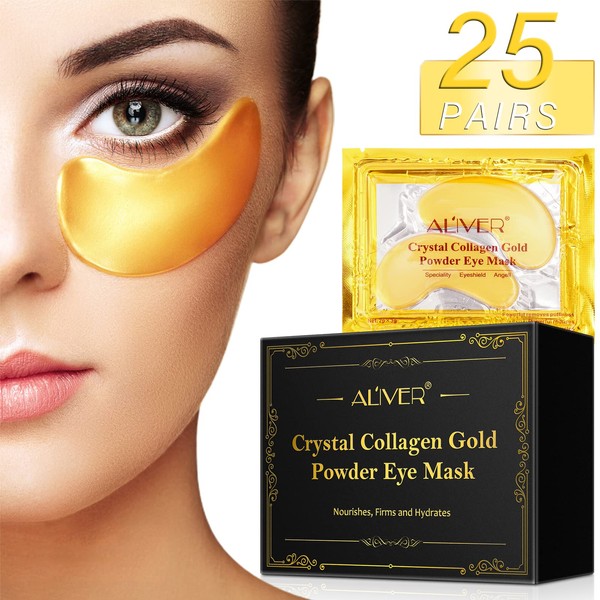 24K Gold Eye Pads 25 Pairs Eye Pads Against Dark Circles, Rich Hyaluronic Acid, Collagen and B5, Moisturising, Anti-Ageing Eye Masks, Eye Pads, Reduce Wrinkles and Swelling, Dark Circles