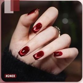 GAOY- Juego de esmaltes de uñas en gel con efecto ojo de gato y purpurina roja gelatinosa con imán, 6 tipos de ojos de gato holográficos para Navidad