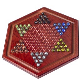 AMEROUS 13.6 inches Wooden Chinese Checkers Board Game Set with 60 Colorful Glass Marbles, Classic Strategy Game for Kids, Adults, Whole Family Play (Up to Six Players)