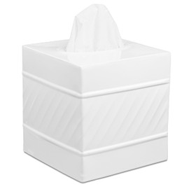 Monarch Abode 39027 Handcrafted Tissue Box Square Cover Holder and Dispenser, Wave Embossed, Metal Dresser Accessories for Office Bathroom Decor Vanity, Decorative Tissue Box, White