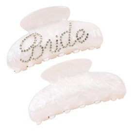 2Pcs Bride Claw Hair Clip,​ Bride White Acrylic Hair Clips with Rhinestone Logo, Bachelorette Party Wedding Birthday Banana Barrettes Hair Decorations for Girl, Trendy Bridal Claws