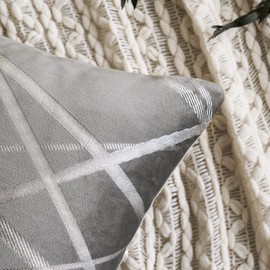 MIULEE Set of 2 Velvet Cushion Covers Silver Throw Pillow Case Decorative Square Bright Line Design Pillowcovers for Couch Livingroom Sofa Bed Bedroom 30x50 cm 12x20 Inch Light Gray