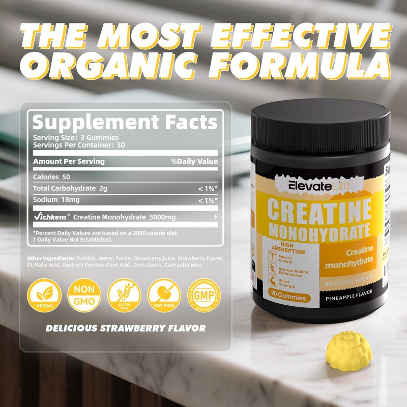 ElevateLife NSF Certified Creatine Monohydrate Gummies 5000mg for Men &
