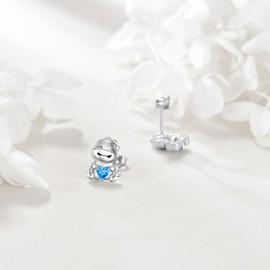 Dinosaur Earrings S925 Sterling Silver Dino Earrings Blue CZ Dinosaur Stud Earrings Cute Dinosaur Jewellery for Women Lovers, Sterling Silver, Cubic Zirconia