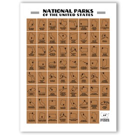 Park People | US National Parks Scratch Off Poster with all 63 USA National Parks | 24" x 17" | Guitar Pick Included for Easy Scratching | Track Your Travels