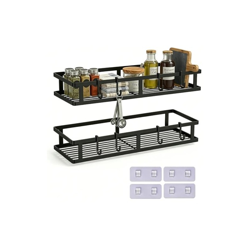 Spice Rack Wall 2 Pack Metal Kitchen Shelf Hanging No