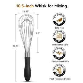 Anyongora Stainless Steel Kitchen Whisk, 10-Inch Wire Whisk for Cooking