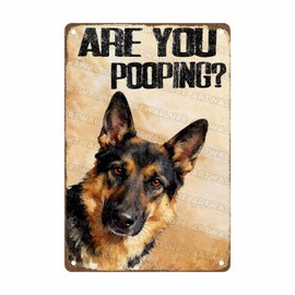 Are You Pooping Metal Sign Funny German Shepherd Dog Wall Decor for Home Bathroom Poster Restroom Toilet Washroom 8x12Inch