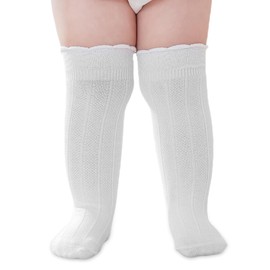 SHUIMUHUABEN Baby Knee High Socks Tube Newborn Infants Toddlers Uniform Ruffled Girls White 1-Pair Pack 1-3T