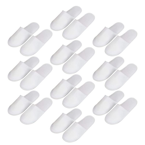 EXCEART Disposable Slippers, White Terry Slippers, Hotel Slippers, 10 Pairs, 4 mm, Universal Size, Bath Slippers, Guest Slippers Set, Bath Slippers for Hotel, Salon, Spa, Home, Women and Men, White