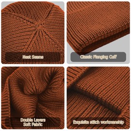 Enwokran Winter Hat Men Women Knitted Hat Roll Up Edge Cuffed Beanie Classic Design Men's Hat Modern Soft Elastic Hood Breathable, brown