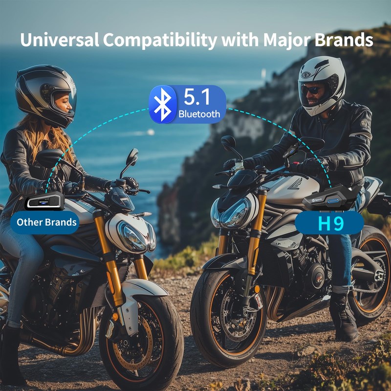 Spovii H9 Bluetooth Intercom for Motorcycle, Bluetooth 5.1, Wireless Communication