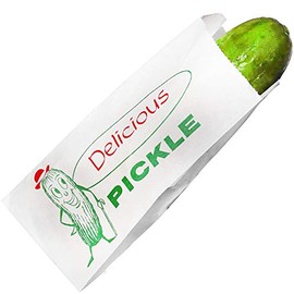 Durable, Retro Design 6.5 in Dill Pickle Bag 50 Pack. Turn Your Party into a Carnival with Classic Vintage Paper Snack Sacks That Keep Pickles Fresh. Mess-Free Bags for Fundraiser or Concession Stand