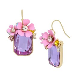 Betsey Johnson Womens Flower Gem Drop Earrings