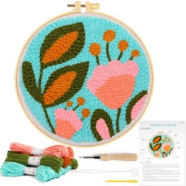 Punch Needle Embroidery Starter Kits, Tulip Flower Punch Needle Kits for Kids Adults Beginner, Punch Needle Kit Tool with Instruction Threader Fabric Yarns and Hoop
