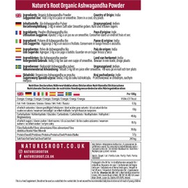 Organic Ashwagandha Powder 250g by Natures Root - RAW | Organic | Vegan