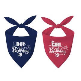 2 Pack Dog Birthday Bandana, Boy Girl Triangle Scarf for Cats Dogs Birthday Costume Accessories, Soft Cotton Triangle Bib, Adjustable Triangle Holiday Blue Red Scarves