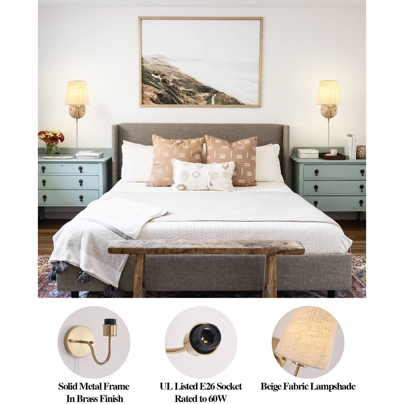 LASENCHOO Plug in Wall Sconces Set of Two, Modern Wall