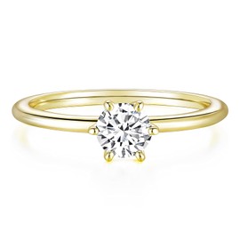 Titaniumcentral Women's Rings Slim Front Ring Gold Silver Round Cubic Zirconia Simple Dainty Promise Engagement Rings Wedding Rings, Zirconia, Cubic Zirconia