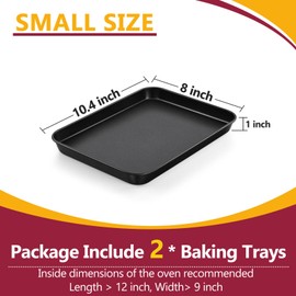 Toaster Oven Tray Set of 2, P&P CHEF 10.4 Inch Carbon Steel Toaster Oven Pans for Cookie, Non-stick & Easy Clean, Sturdy & Healthy, Oven Safe, Black