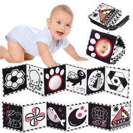 Vicloon Contrast Book Baby, Soft Fabric Picture Book with Mirrors, Black and White, Double-Sided Baby Fabric Book, Perception Learning Toy, Newborn Educational Toy Gift