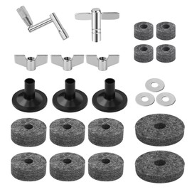 23 Pieces Cymbal Replacement Accessories, Includes Cymbal Stand Felts, Drum Cymbal Felt Pads, Wing Nuts, Washers, Cymbal Sleeves and Drum Key - Gray
