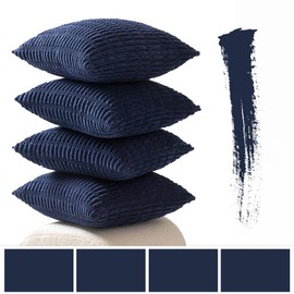 MIULEE Pack of 4 Corduroy Decorative Throw Pillow Covers 18x18 Inch Soft Boho Striped Pillow Covers Modern Farmhouse Home Decor for Sofa Living Room Couch Bed Dark Blue